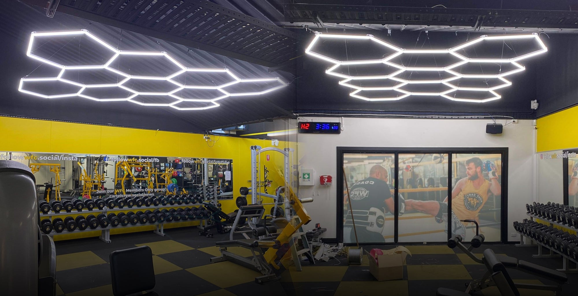 HEXA hexagon LED lighting in a home gym