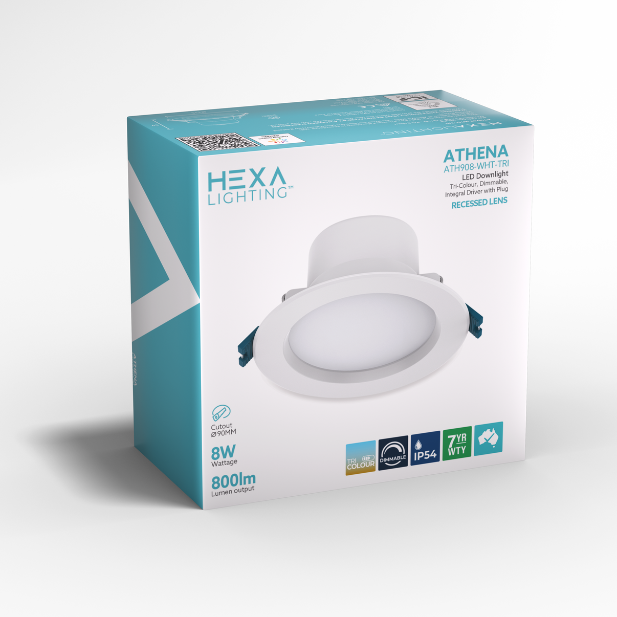 8W LED Dimmable Downlight - Tri Colour (90mm) Athena