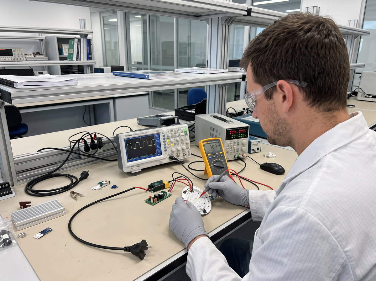 HEXA LED downlight undergoing quality and performance assessment